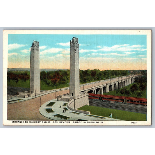 Harrisburg PA Pennsylvania Soldiers' and Sailors' Memorial Bridge 1938 Postcard