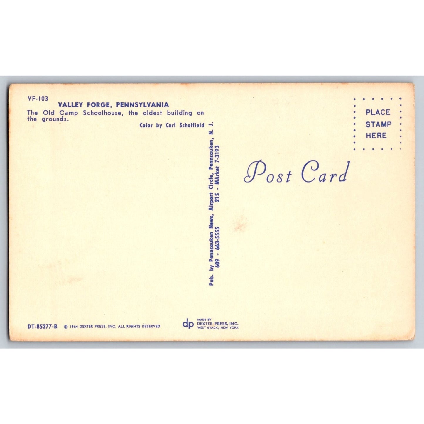 Valley Forge PA Pennsylvania Old Camp Schoolhouse 1964 Postcard Dexter Press