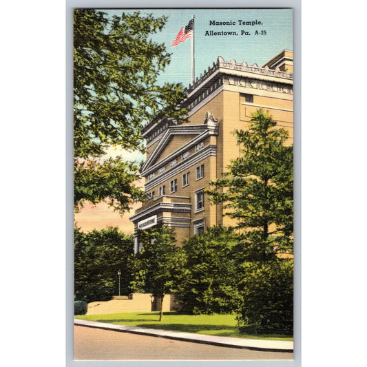 Allentown PA Pennsylvania Masonic Temple Mebane Greeting Card Linen Postcard