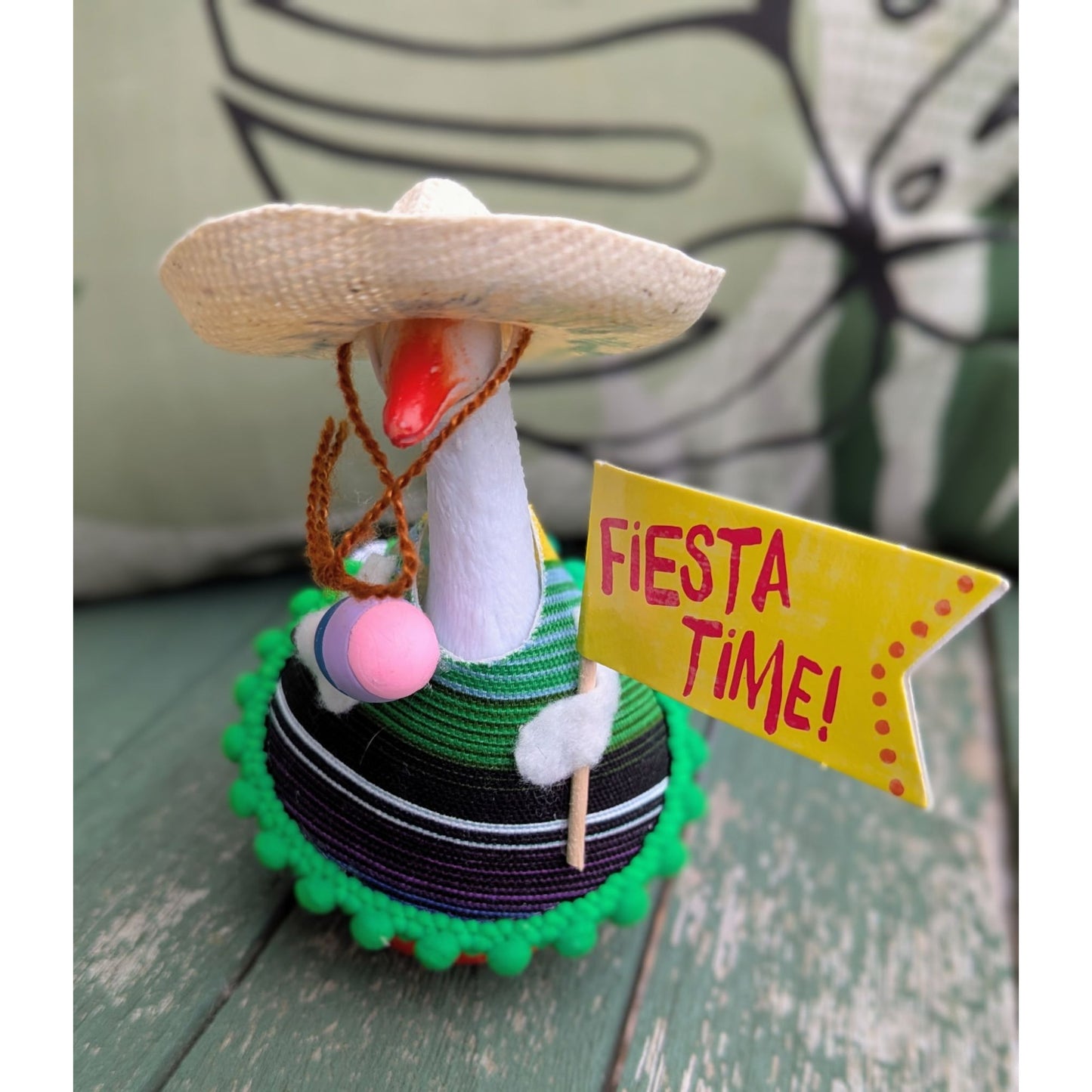 Fiesta with Maracas - 4" Goose Figurine With Handcrafted Outfit For Home Or Office Décor
