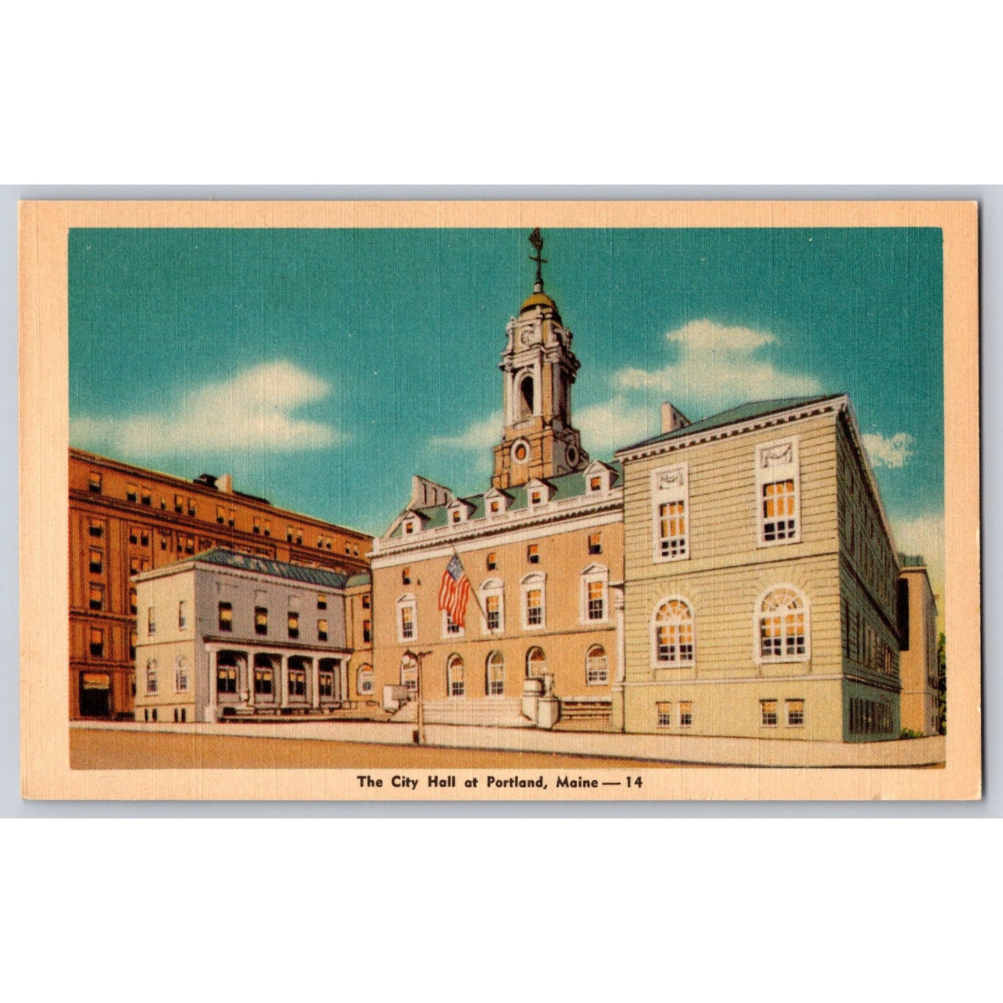 Portland ME Maine City Hall 1940s Linen Postcard Unused Dexter Press