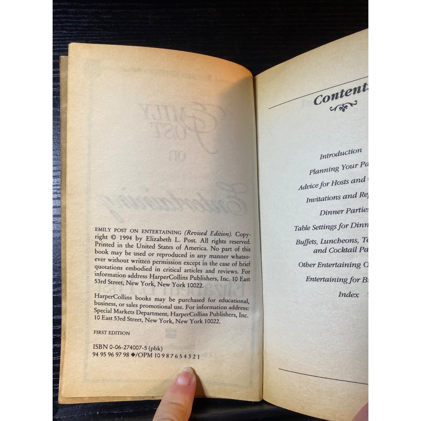 Emily Post On Entertaining Revised Edition By Elizabeth L. Post HarperPerennial 1994 Paperback
