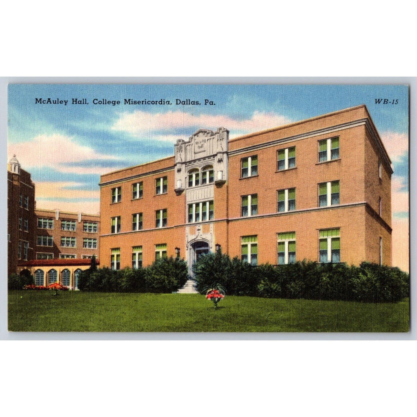 Dallas PA Pennsylvania Misericordia College McAuley Hall Linen Postcard Unused