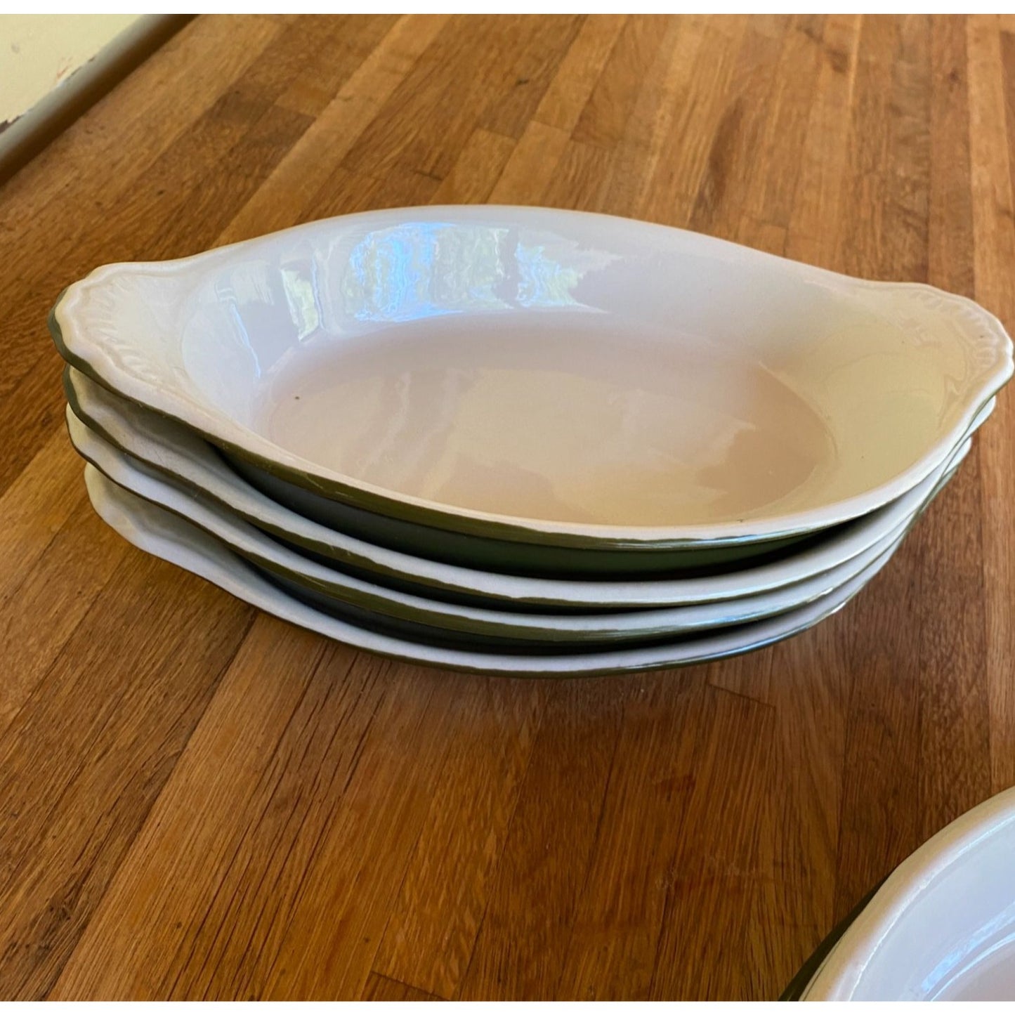 Hall 529 Green & White Oval Baking Dishes With Handles USA Made Set of 4