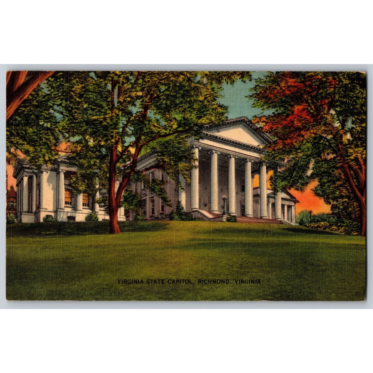 Richmond VA Virginia State Capitol Linen Postcard Richmond Times Co. Unused 1952
