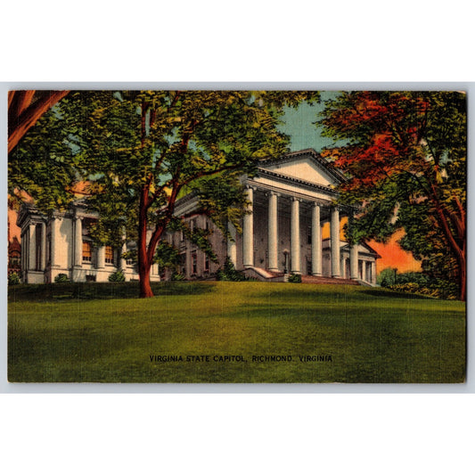 Richmond VA Virginia State Capitol Linen Postcard Richmond Times Co. Unused 1952