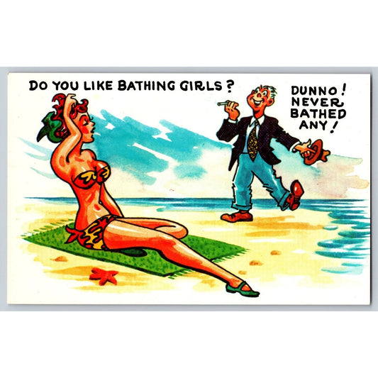 Comic Postcard Do You Like Bathing Girls Chrome Cartoon Tichnor Bros