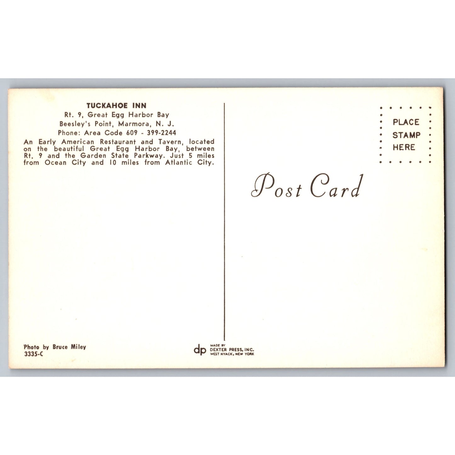 Marmora NJ New Jersey Tuckahoe Inn Beesley's Point Postcard