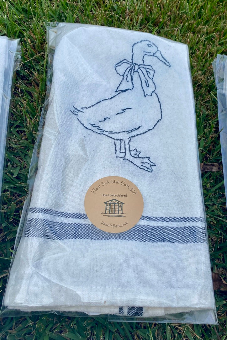 Hand Embroidered Flour Sack Dish Cloth
