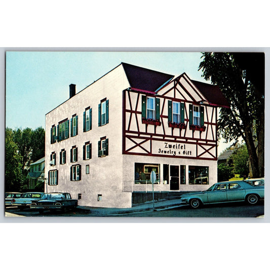 New Glarus WI Wisconsin Zweifel Jewelry & Gift Shop 1970s Chrome Postcard Unused