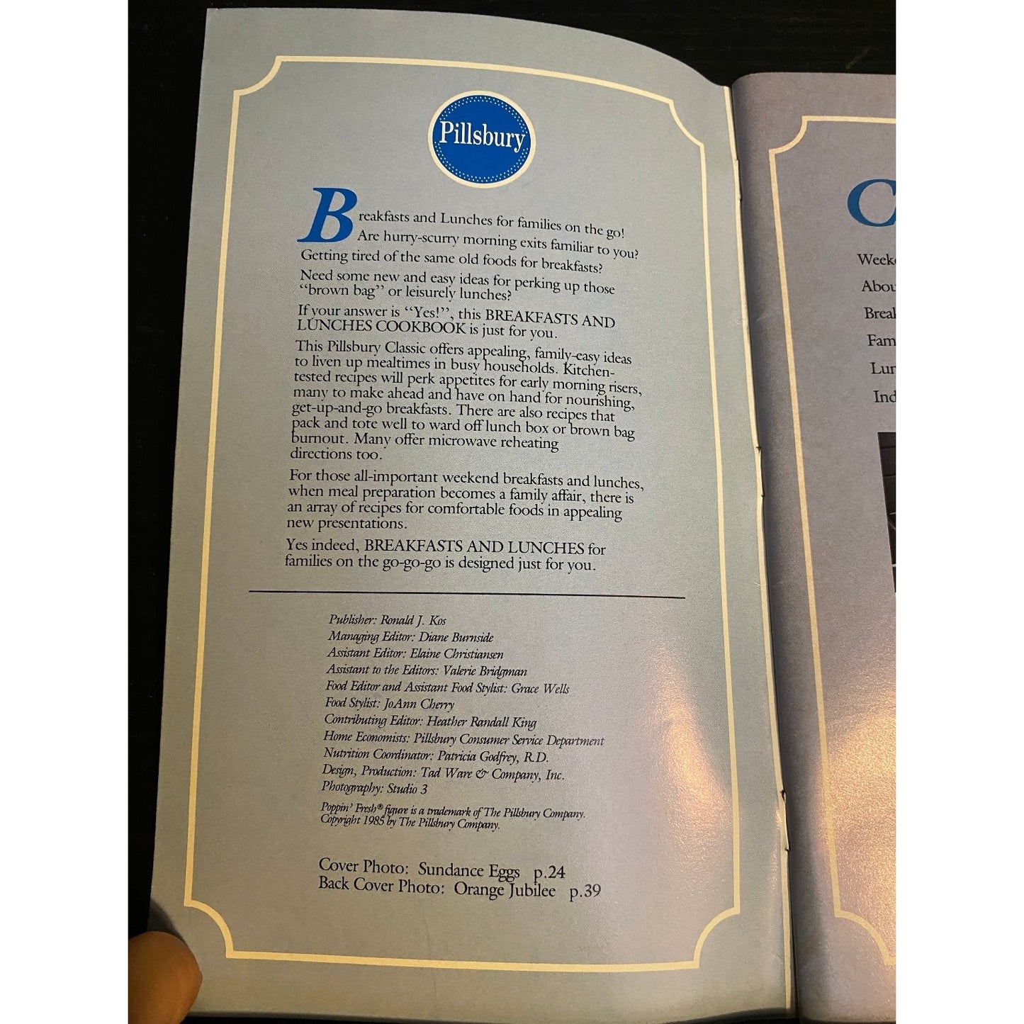Pillsbury Classic Cookbook Booklet 1985 Family Recipes Breakfasts & Lunches