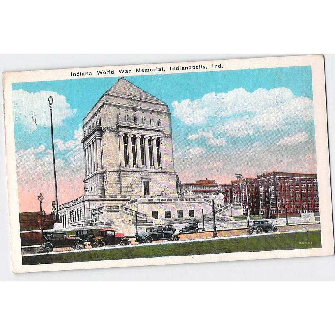 Indianapolis IN Indiana World War Memorial White Border Postcard Used