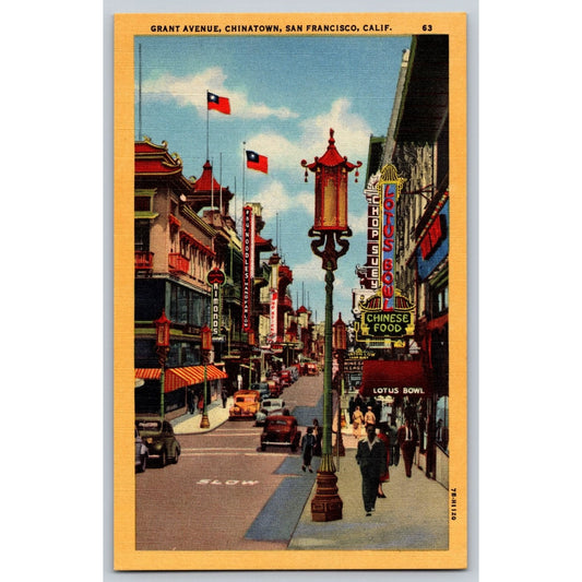 San Francisco CA California Chinatown Grant Avenue Street Scene Linen Postcard
