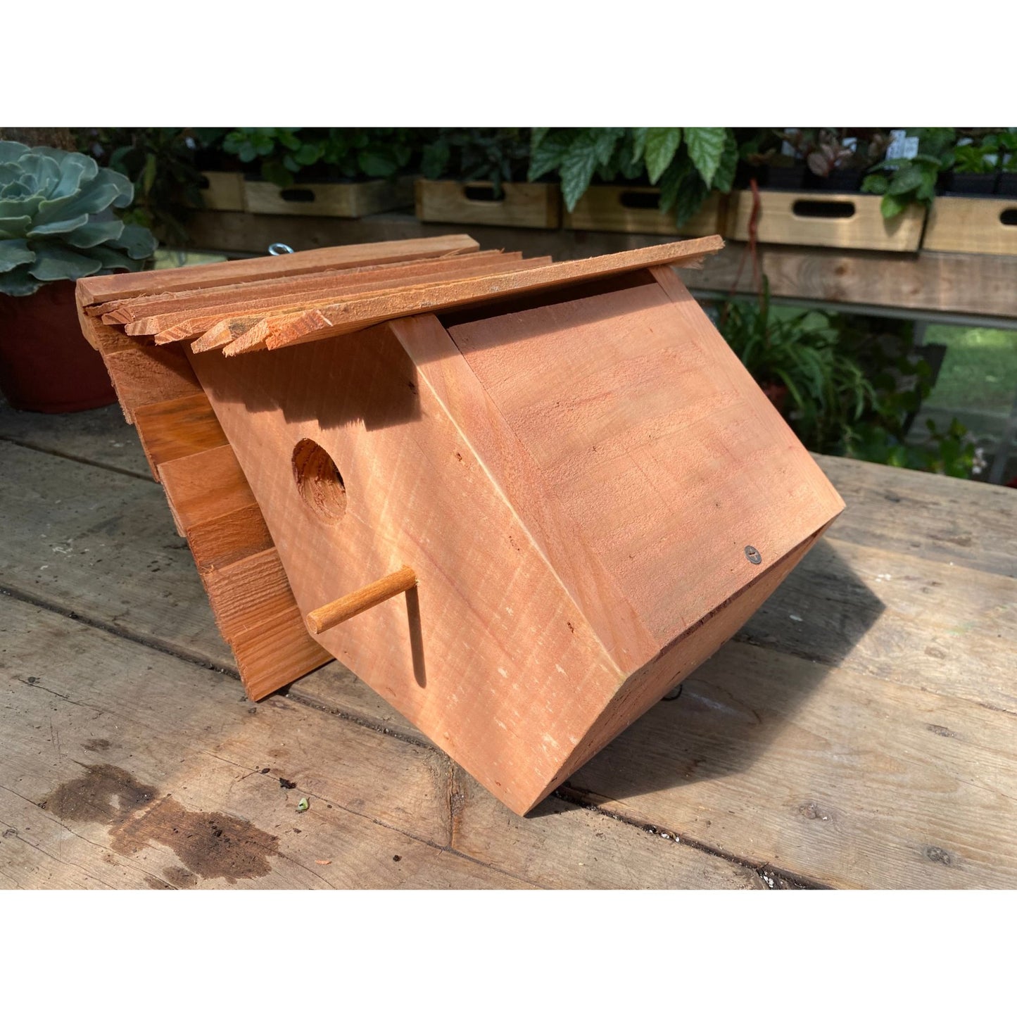 Handmade Birdhouse for Outdoor Use - Pumpkin Spice Milk Paint and Stained Roof