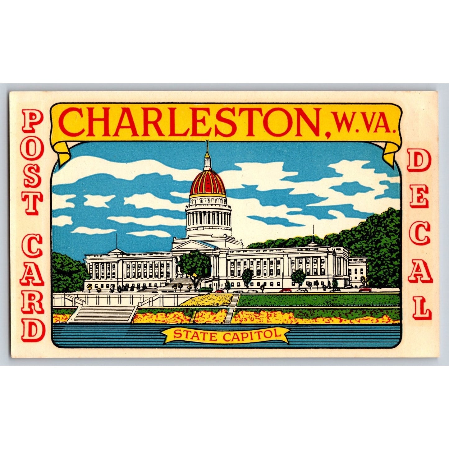 Charleston WV West Virginia State Capitol Postcard Decal AW Smith News