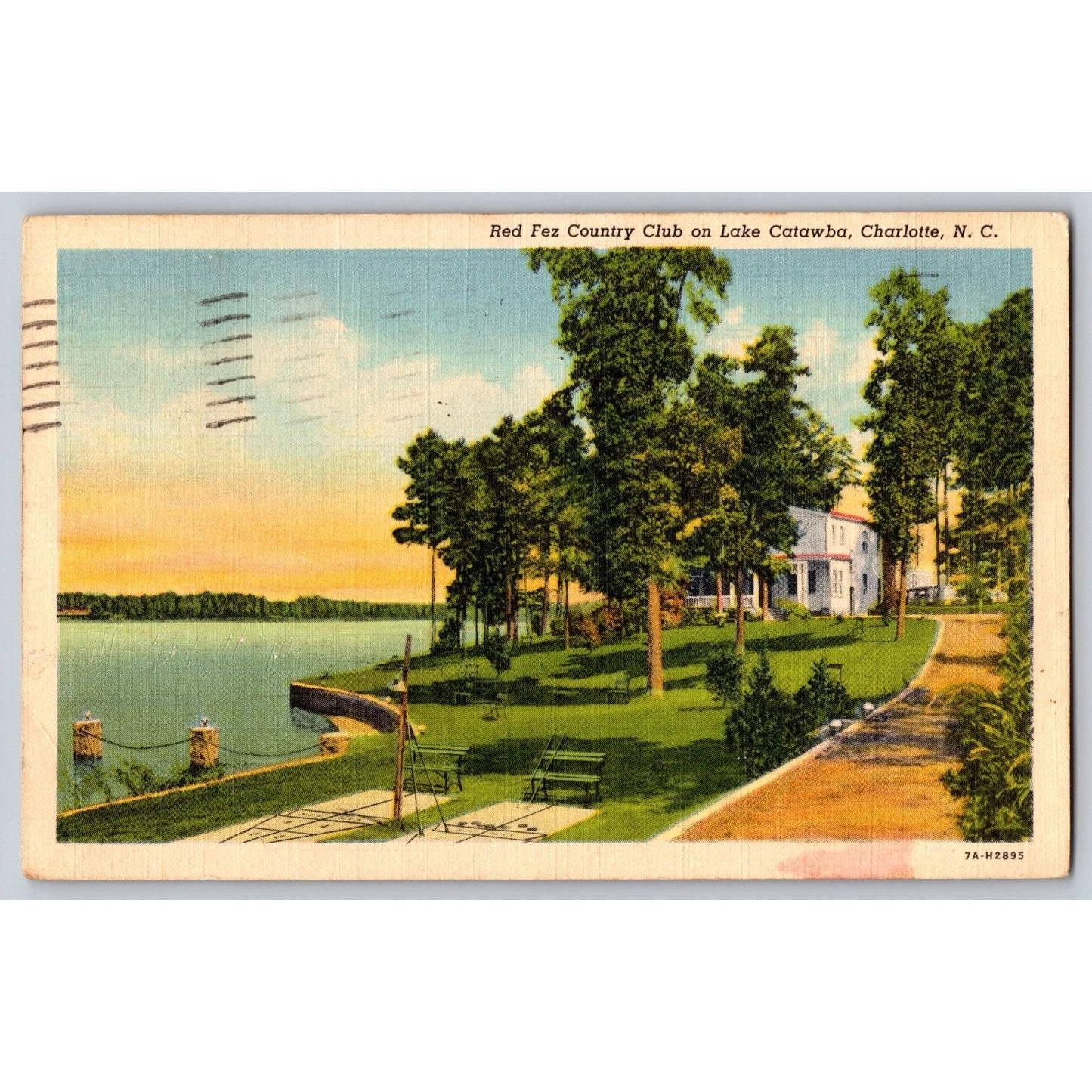 Charlotte NC North Carolina Red Fez Country Club Lake Catawba 1940 Postcard Used
