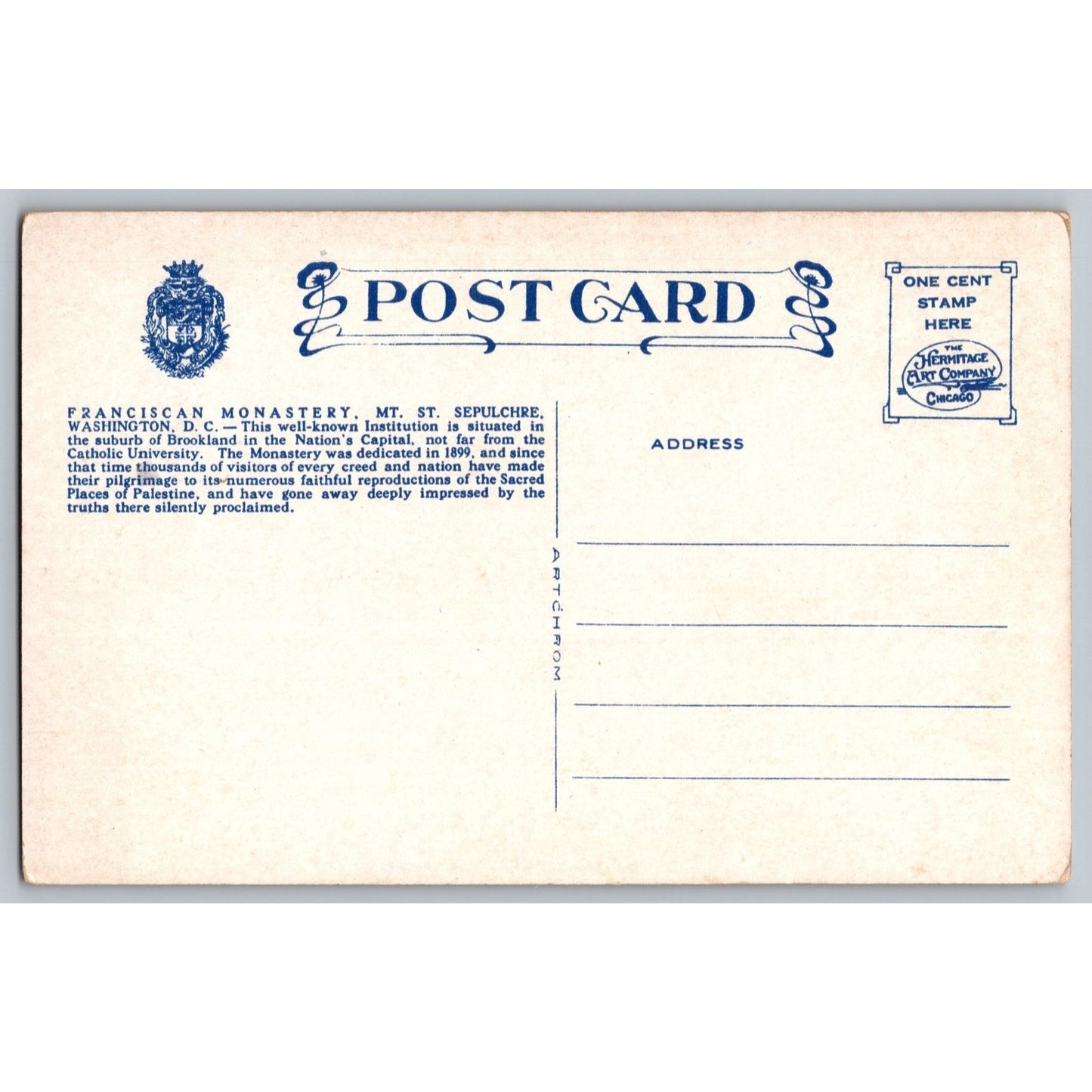 Washington DC District of Columbia Franciscan Monastery White Border Postcard