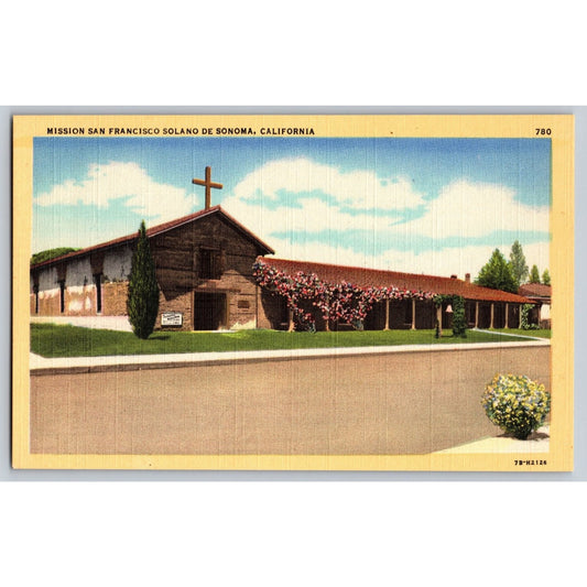 Sonoma CA California Mission San Francisco Solano Linen Postcard Unused
