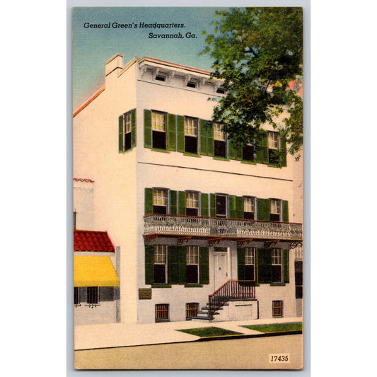 Postcard Ga Georgia Savannah General Greenes Headquarters Coastal News Co Linen