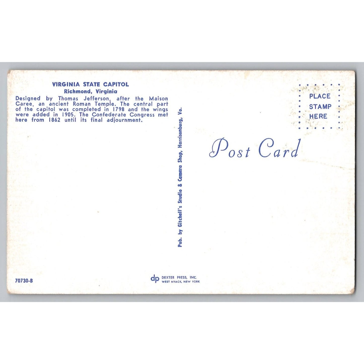 Richmond VA Virginia State Capitol Chrome Postcard Dexter Press