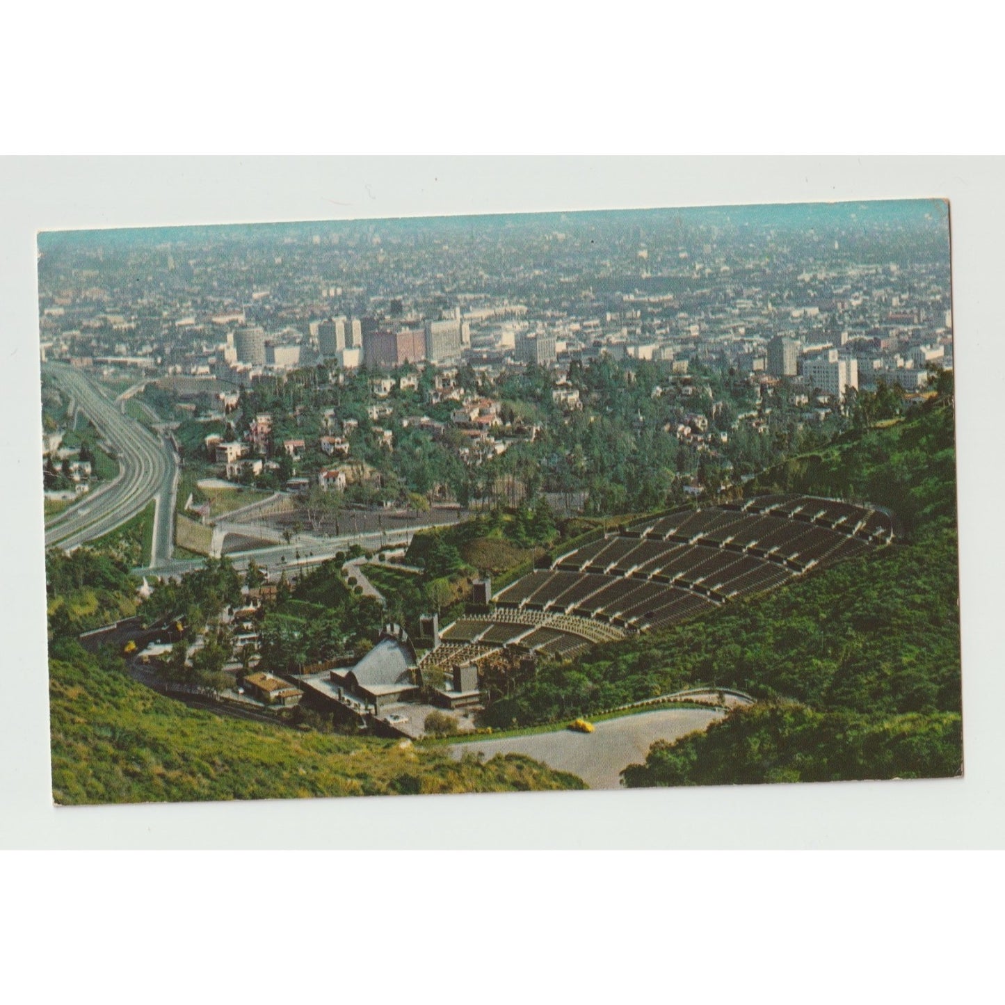 Hollywood CA California Bowl and Freeway Aerial View 1961 Chrome Postcard Used