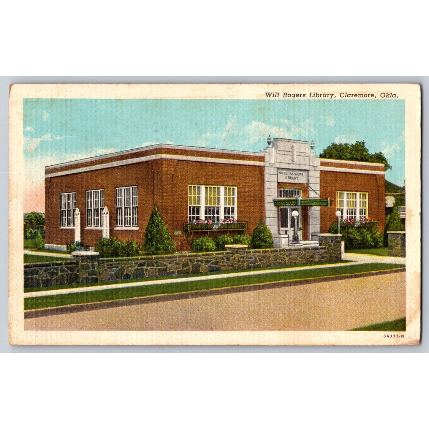 Claremore OK Oklahoma Will Rogers Library White Border Postcard Used