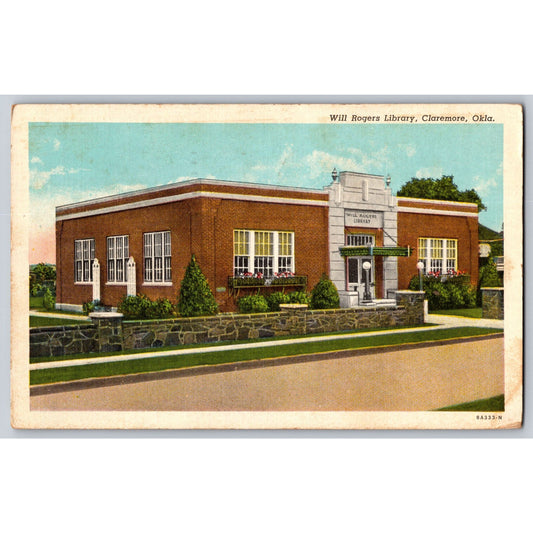Claremore OK Oklahoma Will Rogers Library White Border Postcard Used