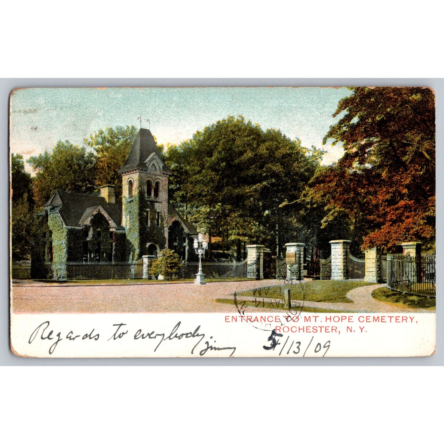 Rochester NY New York Mt Hope Cemetery Entrance 1909 Divided Back Postcard Used
