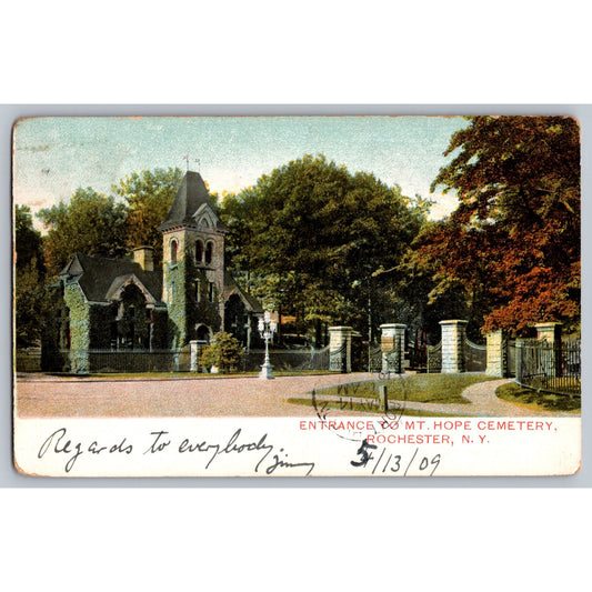 Rochester NY New York Mt Hope Cemetery Entrance 1909 Divided Back Postcard Used