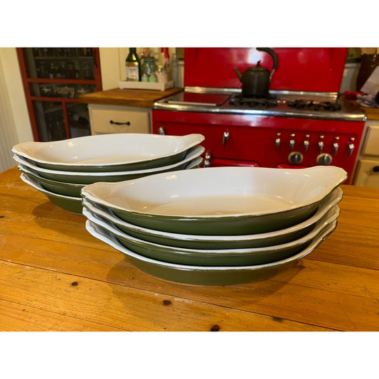 Hall 529 Green & White Oval Baking Dishes With Handles USA Made Set of 4