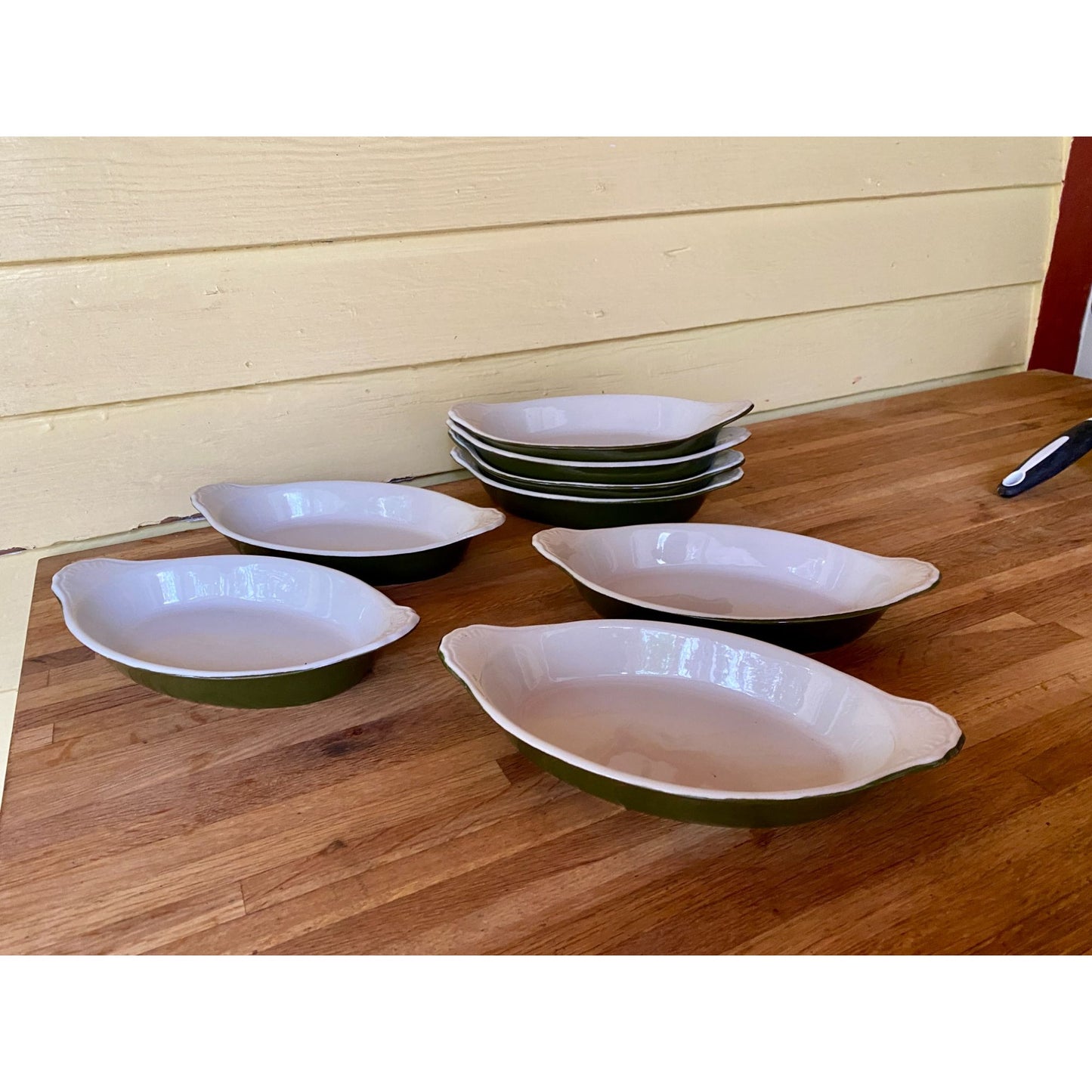 Hall 529 Green & White Oval Baking Dishes With Handles USA Made Set of 4