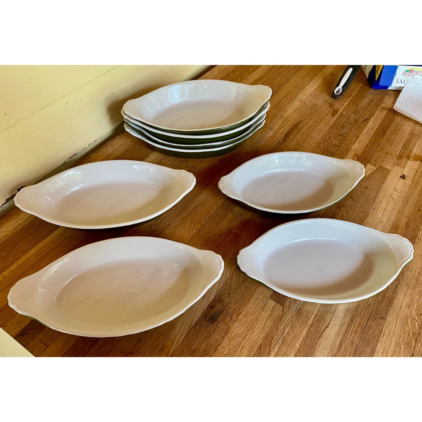 Hall 529 Green & White Oval Baking Dishes With Handles USA Made Set of 4
