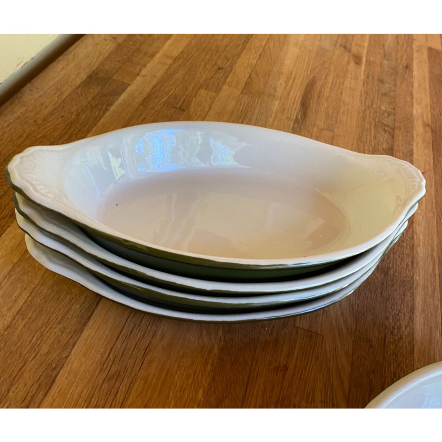 Hall 529 Green & White Oval Baking Dishes With Handles USA Made Set of 4