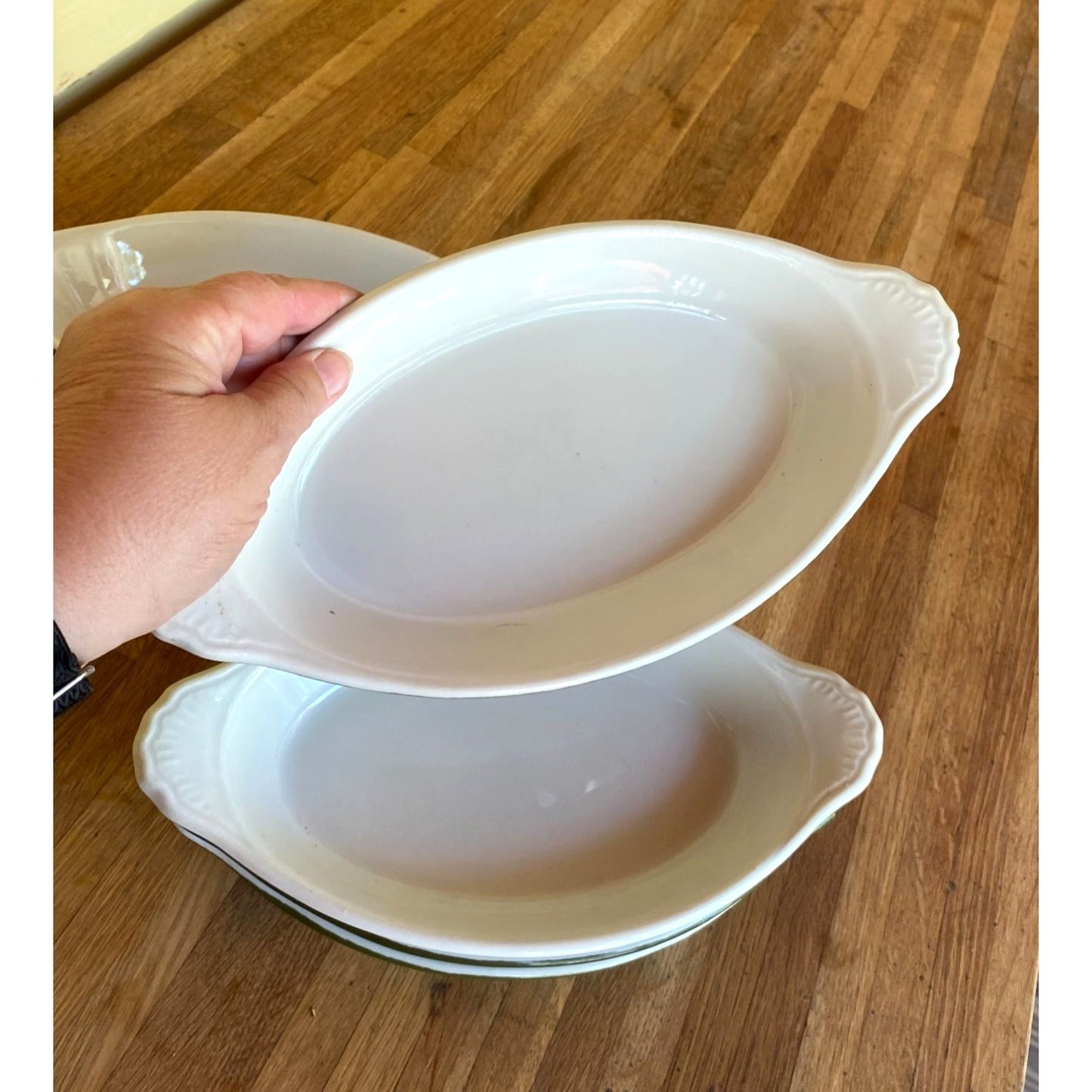 Hall 529 Green & White Oval Baking Dishes With Handles USA Made Set of 4
