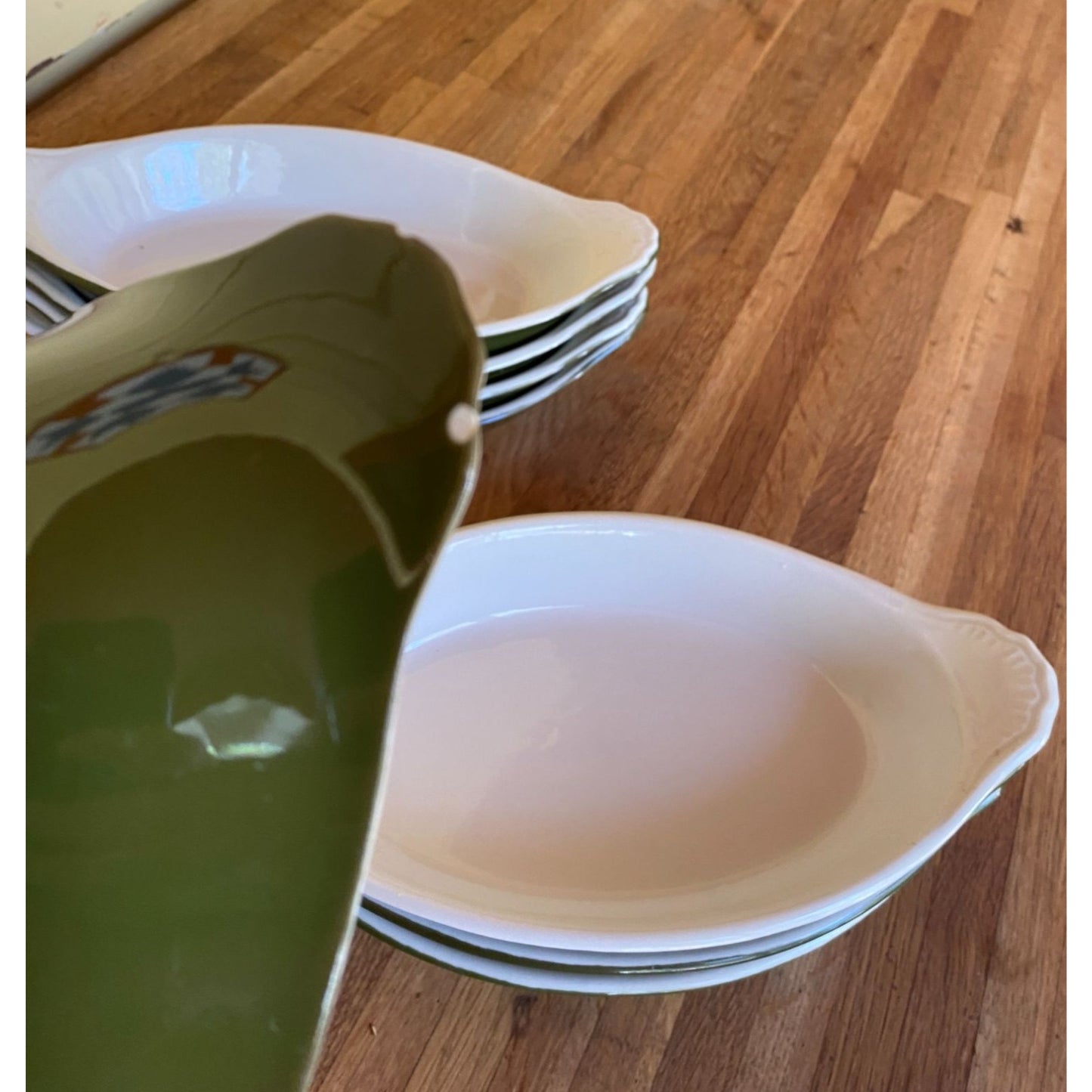 Hall 529 Green & White Oval Baking Dishes With Handles USA Made Set of 4