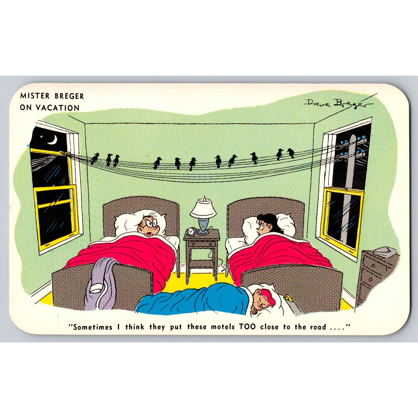 Comic Postcard Mister Breger Motels Too Close To The Road 1950s Dave Breger