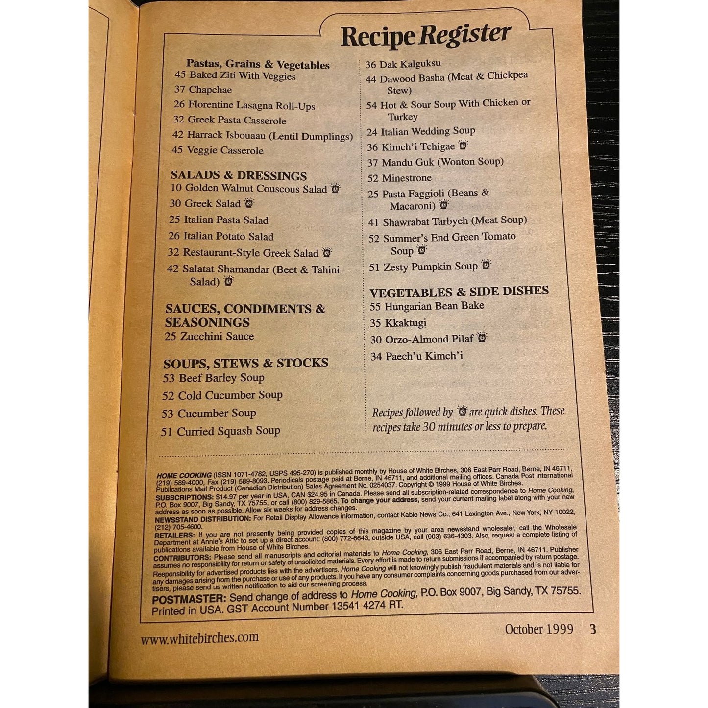 Home Cooking October 1999 Cookbook Booklet Recipes International Flavor Pumpkin