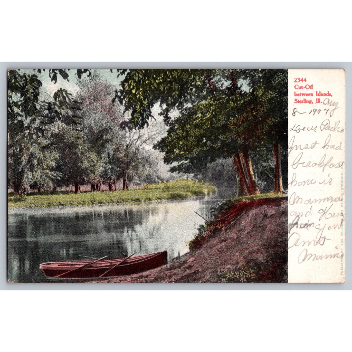 Sterling IL Illinois Cut-Off Between Islands Canoe Scene 1901 Undivided Postcard