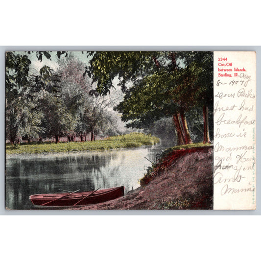 Sterling IL Illinois Cut-Off Between Islands Canoe Scene 1901 Undivided Postcard