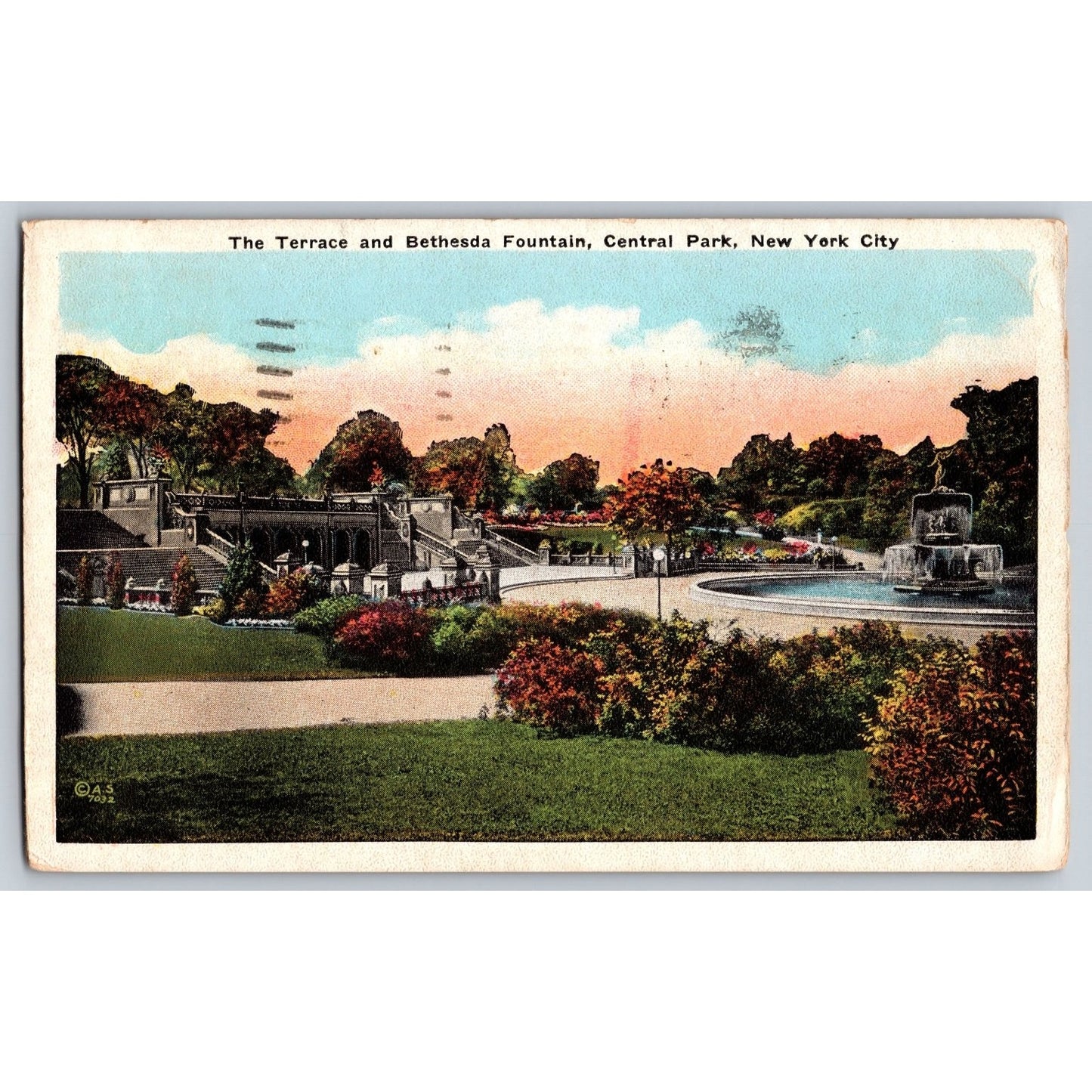 New York City NY Central Park Bethesda Fountain Terrace White Border Postcard
