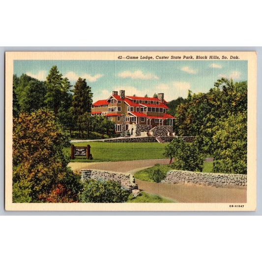 Black Hills SD South Dakota Game Lodge Custer State Park White Border Postcard