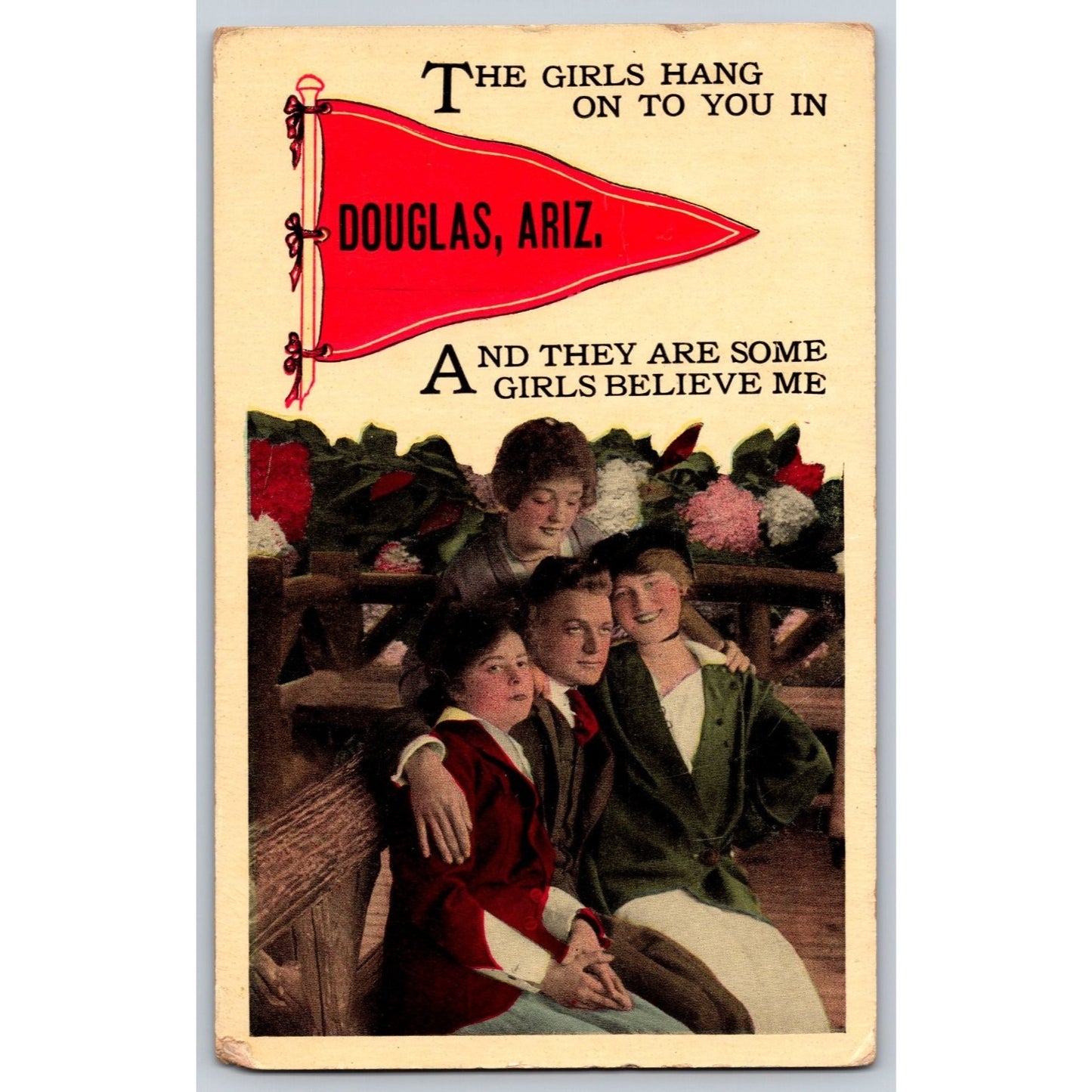Douglas AZ Arizona Comic Girls Hang On To You Divided Back Postcard Unused