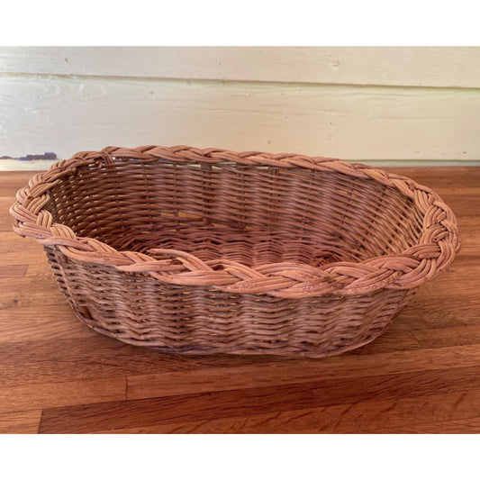 Woven Oval Wicker Basket With Braided Rim - Decorative Or Functional Use
