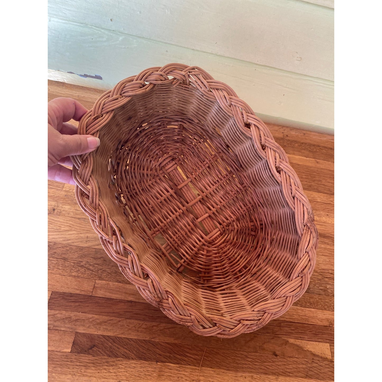 Woven Oval Wicker Basket With Braided Rim - Decorative Or Functional Use