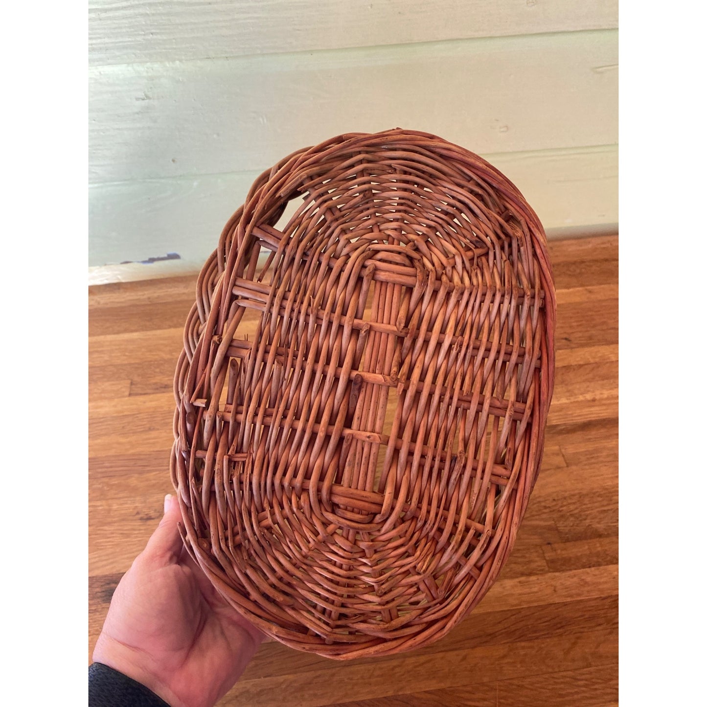 Woven Oval Wicker Basket With Braided Rim - Decorative Or Functional Use