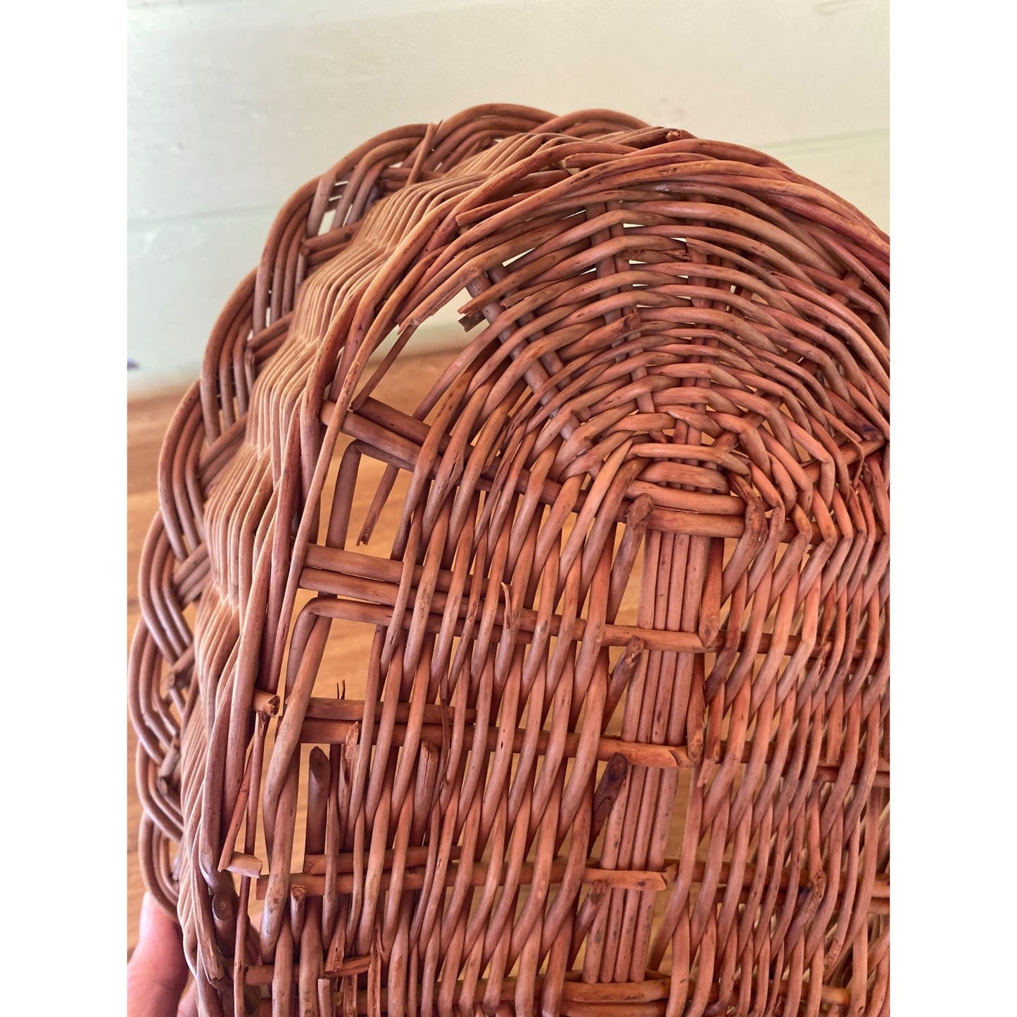 Woven Oval Wicker Basket With Braided Rim - Decorative Or Functional Use