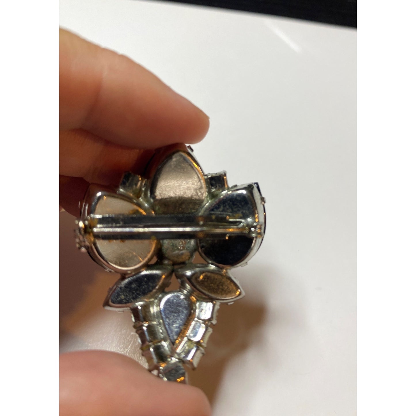 Brooch Juliana Delizza & Elster Blue Rhinestone Floral Aurora Borealis Accents