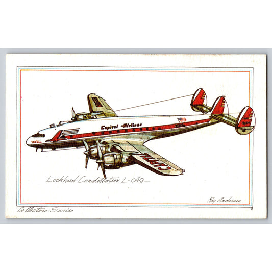 Airplane Lockheed Constellation L-049 John Byrne Co 1973 Illustrated Postcard Unused