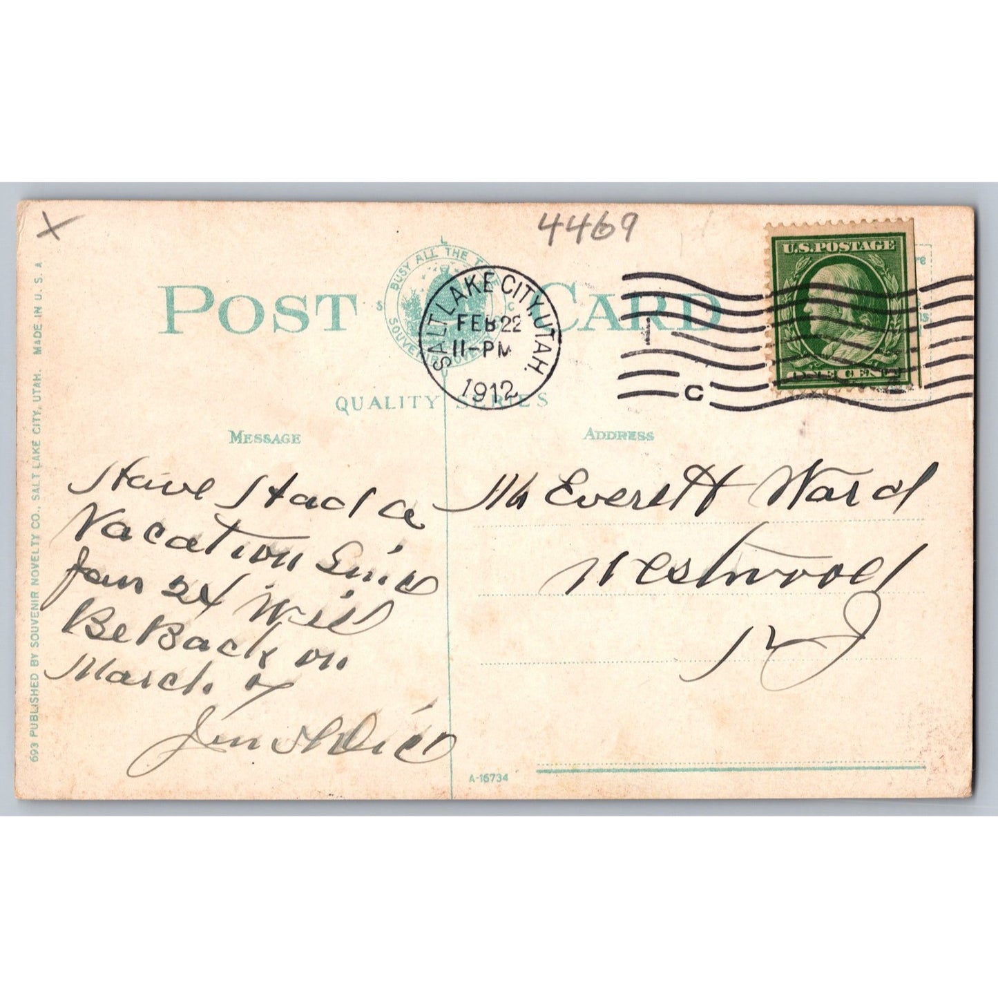 Salt Lake City UT Utah Mormon Temple 1912 Divided Back Postcard Used
