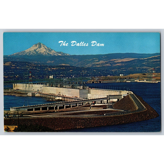 The Dalles Dam OR Oregon Mt Hood View Columbia River Chrome Postcard